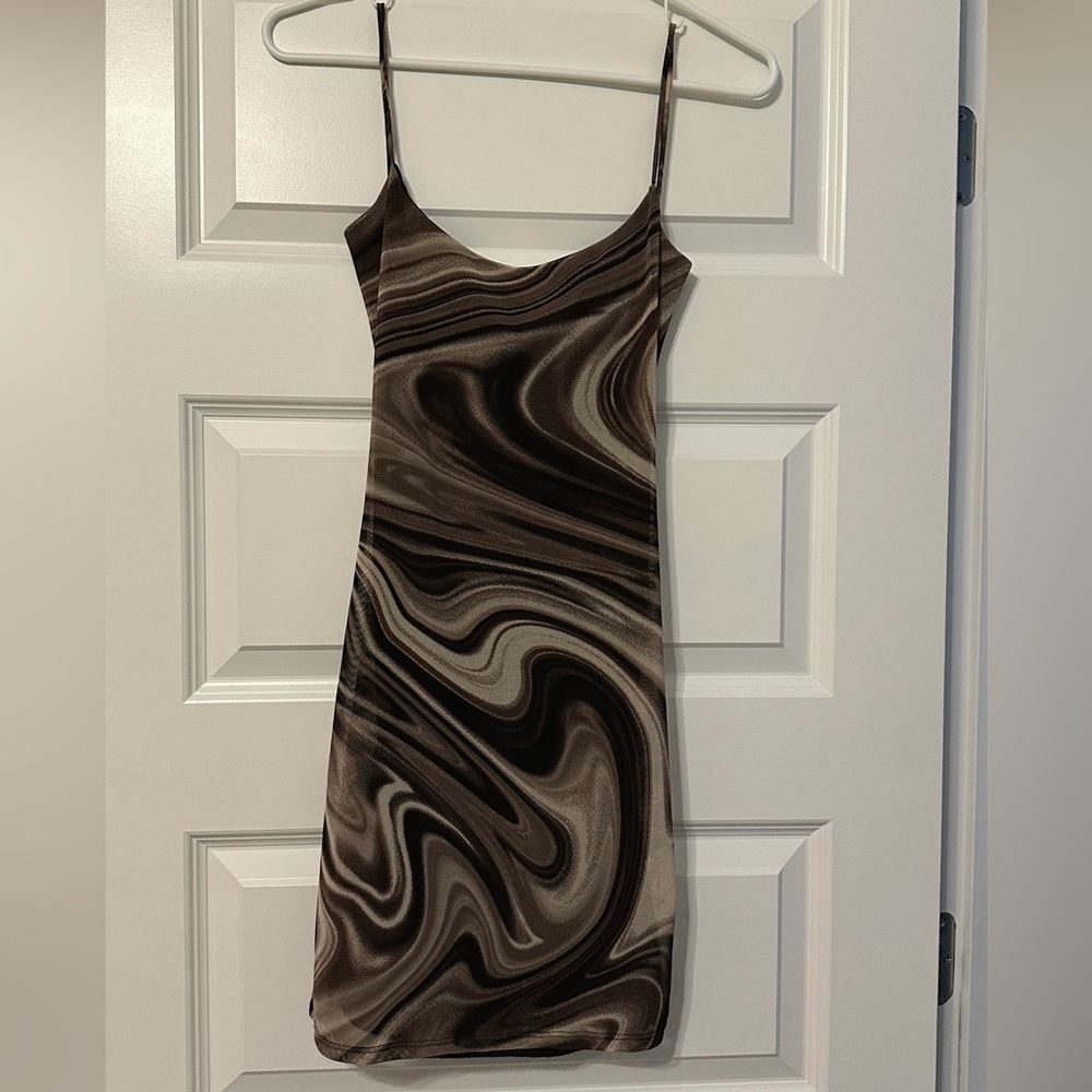 Modern swirl, tank dress open back.